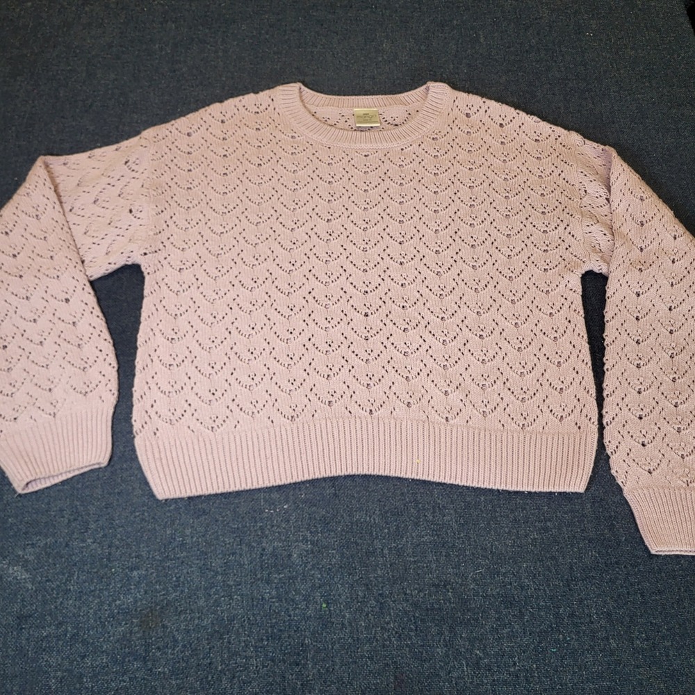 Miss Mango Lavender Pointelle Knit Sweater Lilac Scalloped Open Knit Size 16
